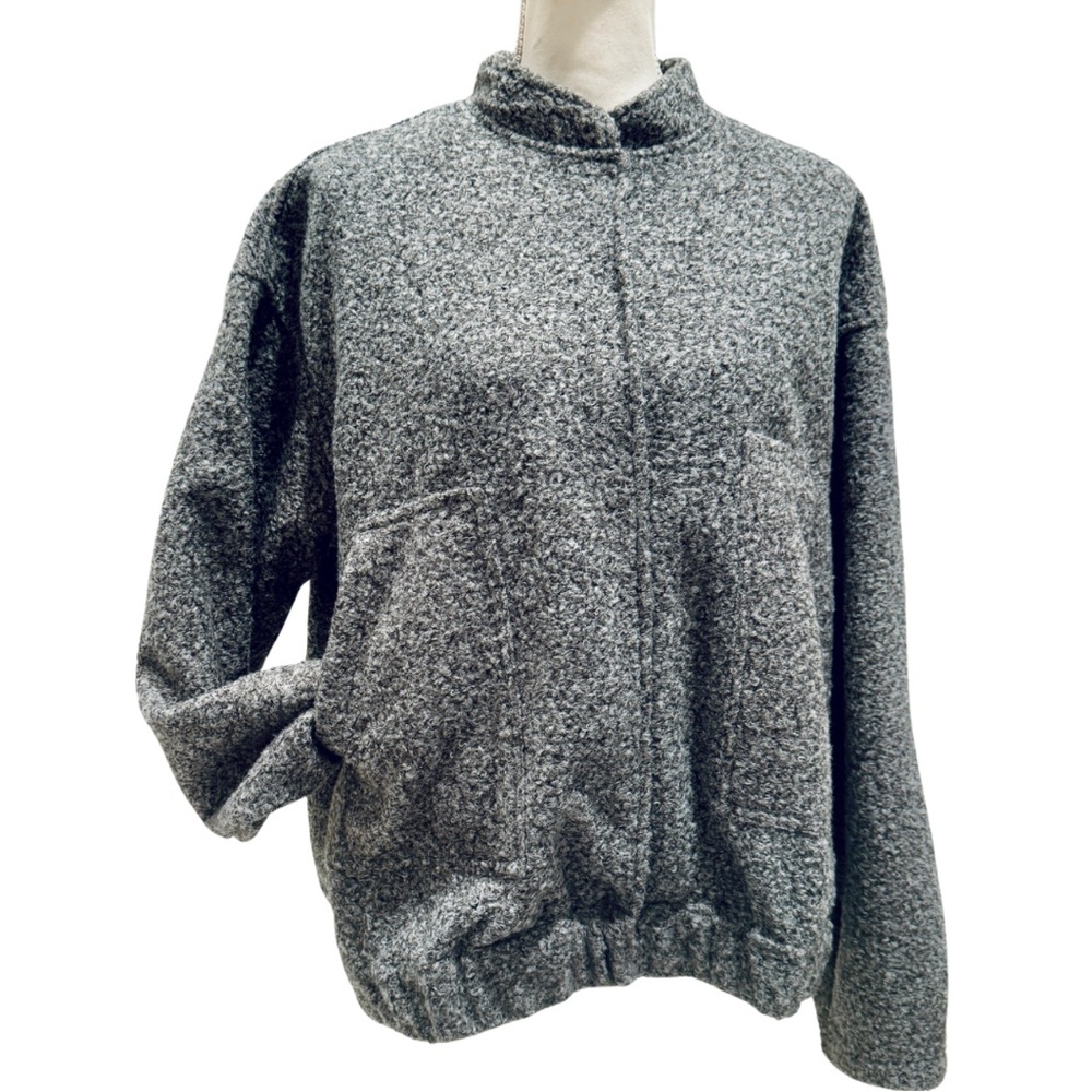 NWOT Women’s Oversized Bomber Jacket | Dark Gray Button Down + Pockets (L) - Picture 7 of 14